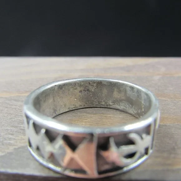 Size 8.25 Sterling Silver Worn Rustic Odd Shapes Band Ring Vintage - Picture 5 of 8